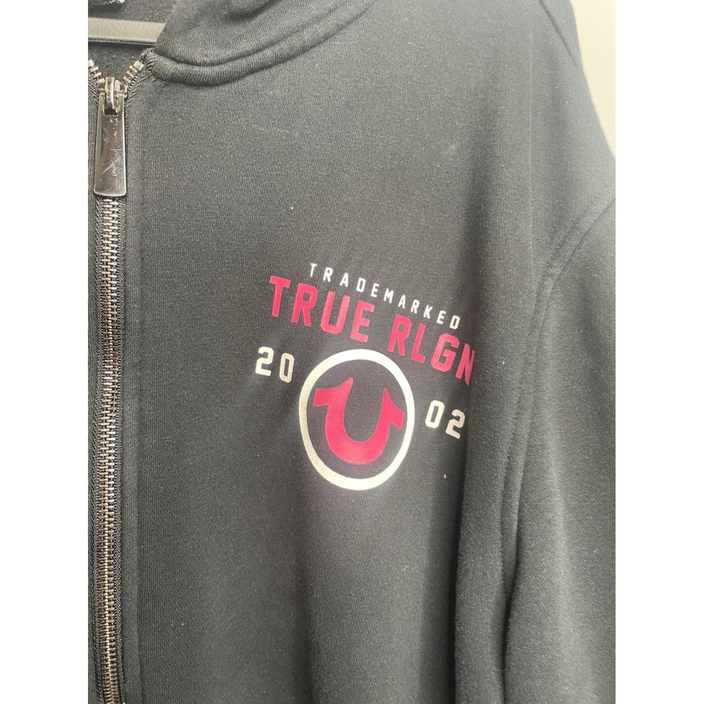 True Religion Hoodie Zip Up Graphic Logo Black XXL - Picture 3 of 4